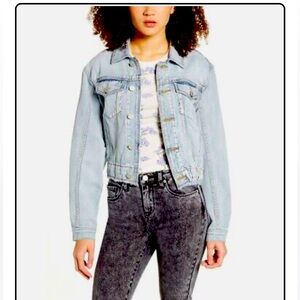 BLANKNYC Cropped Elastic Waist Denim Bomber Trucker Jacket, XS